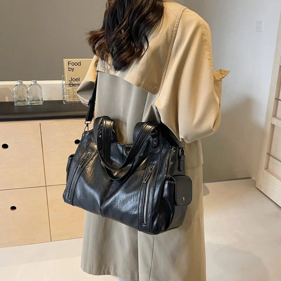 Daily Business Commuting Large Capacity Tote Hand Bags Soft Pu Leather Shoulder Bags for Women Zipper Women's Handbags Quality