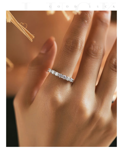 Moissanite Wedding Band 925 Sterling Silver Ring Platinum Plated Lab Diamond Stackable Crown Jewelry For Women Gifts