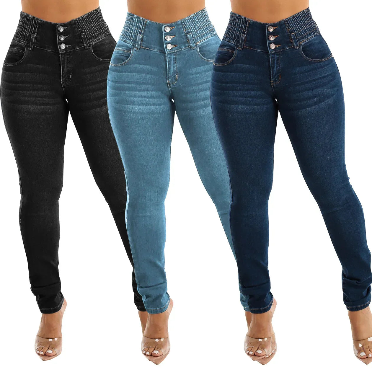High Waist Elastic Denim Jeans Women plus Size Buttoned Slimming Pencil Pants