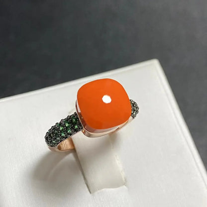 Emerald Ring for Women Green Zircon Inlay Rose Gold & Black Gun Plated 30 Colors Candy Crystal Style Jewelry Birthday Gift