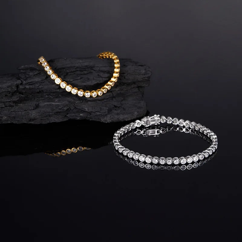 2mm 3mm Moissanite Round Bubble Diamond Tennis Bracelets for Woman Men 925 Silver Plated 18k Gold Hip Hop Chain Bracelet