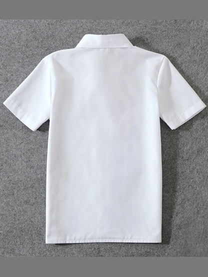 4pcs/set Boys' short Suit Set With short  Shirt , short Pants  Tie And Straps School Uniforms