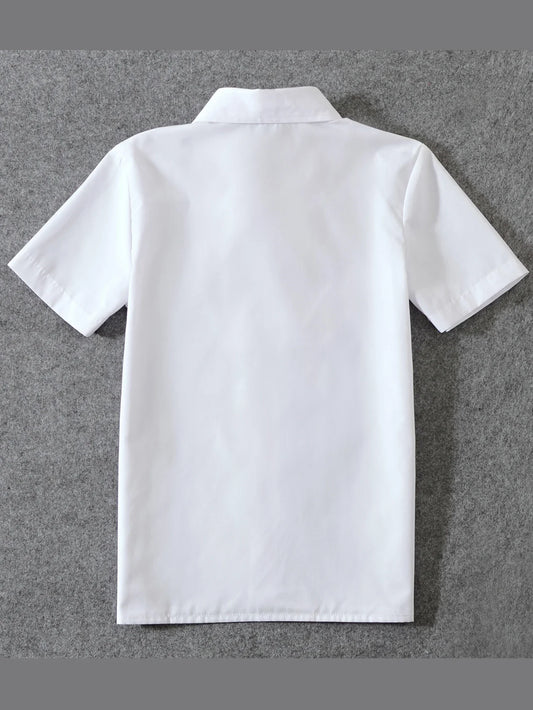4pcs/set Boys' short Suit Set With short  Shirt , short Pants  Tie And Straps School Uniforms