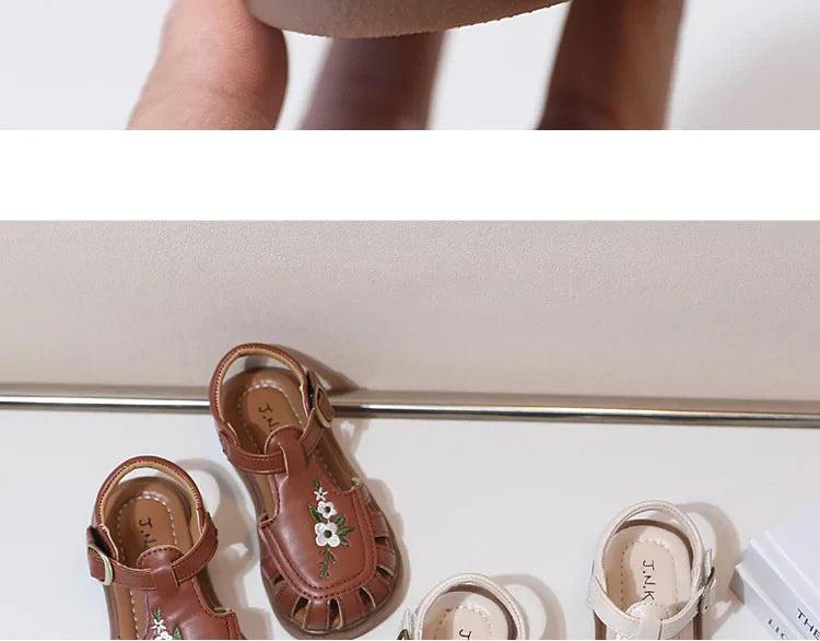 Traditional Chinese Embroidery Kids Shoes for Girl Sandals Summe Retro Princess Shoes Roman Style Girls Leather Shoes Kid F05173