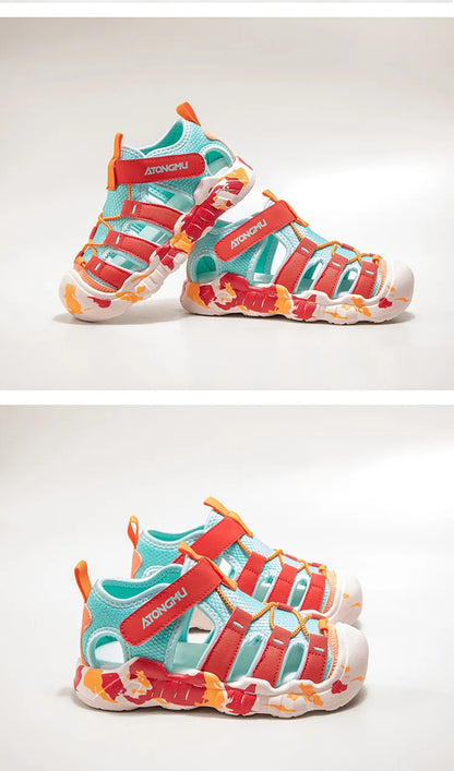 Children Summer Sports Sandals Girls Beach Outdoor Non-slip Hiking Shoes Boys Hollow Breathable Anti Collision Round Toe Sandals