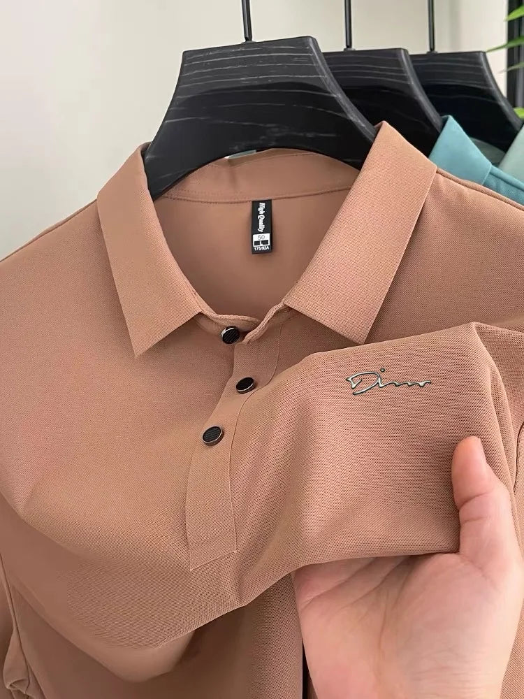 Summer new high-quality ice silk fabric comfortable polo shirt fashionable high-end mens exquisite badge breathable short sleeve