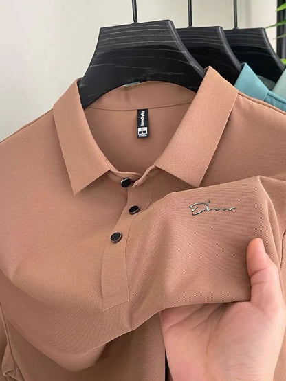 Summer new high-quality ice silk fabric comfortable polo shirt fashionable high-end mens exquisite badge breathable short sleeve