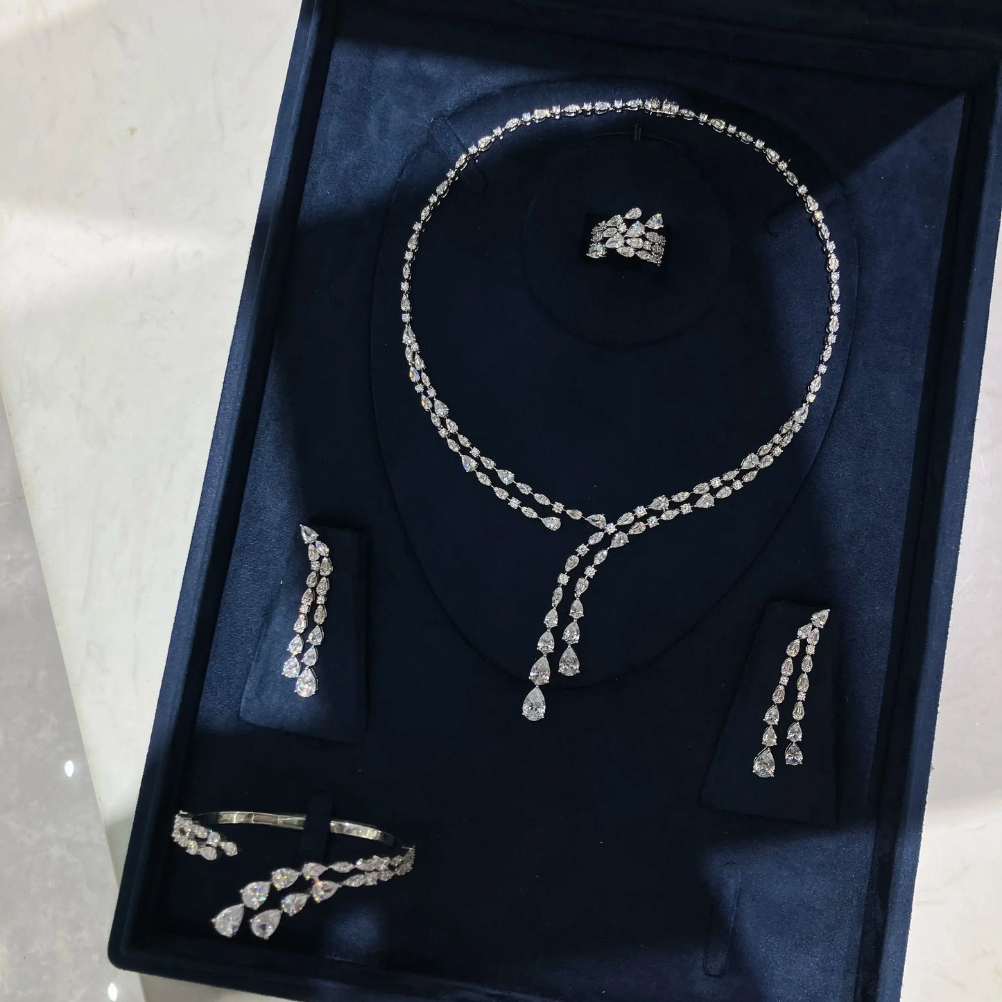 Women's Cubic Zircon Necklace Set Elegant Bridal Wedding Jewelry Accessory 00121