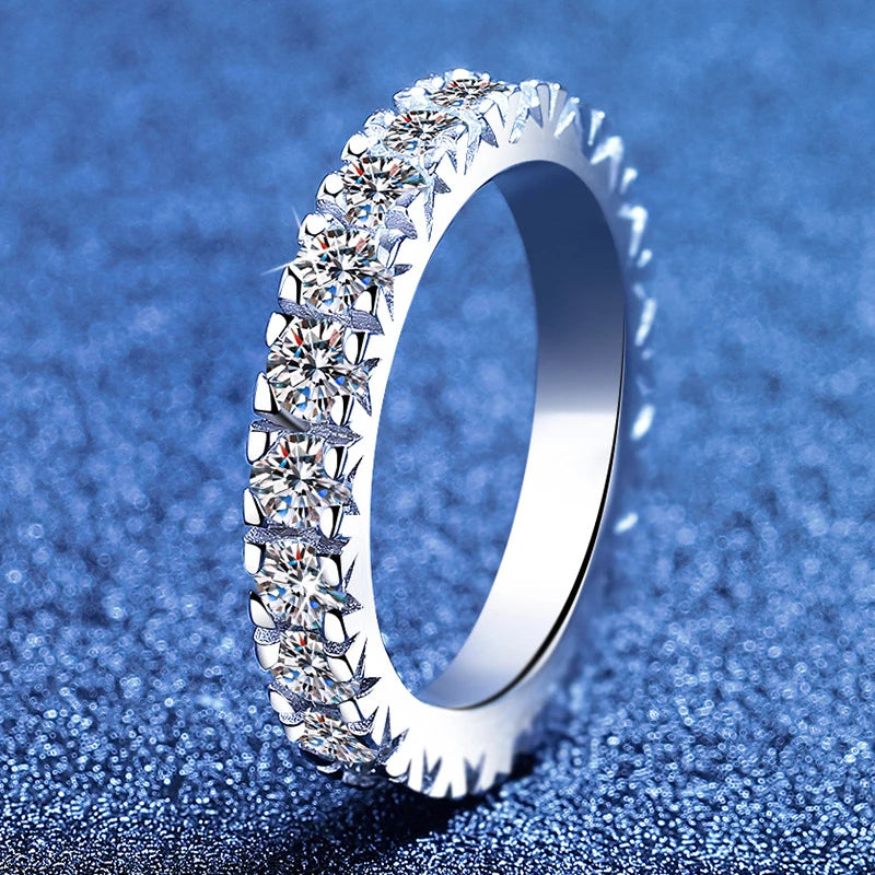 Full 3mm Moissanite Wedding Band Ring 925 Sterling Silver with Gold Plated Eternity Band Engagament Rings Wholesale