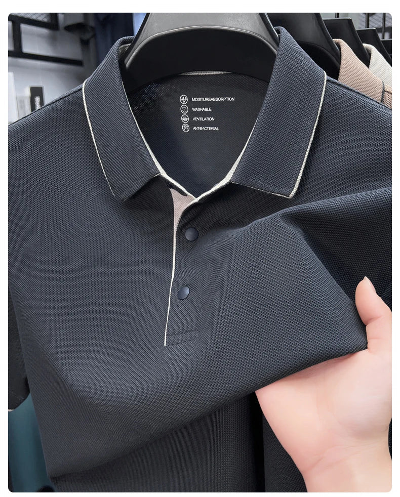 High quality 100% cotton solid color short sleeve polo shirt unique button men summer breathable comfort texture lapel T-shirt