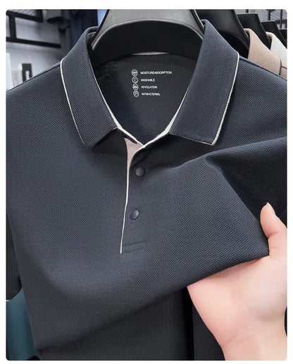 High quality 100% cotton solid color short sleeve polo shirt unique button men summer breathable comfort texture lapel T-shirt