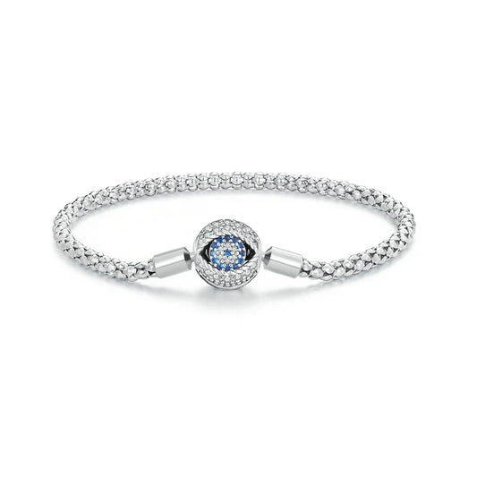 925 Sterling Silver Platinum Plated Blue Zircon Devil's Eye Basic Bracelet Fine Jewelry Gift for Women Charms DIY