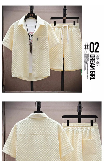 Casual Thin Sports Two-piece Set 2024 Summer Ice Silk Suit Men's Trendy Short Sleeve T-shirt Shorts One Set