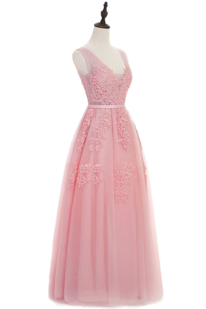 Elegant Tulle Sleeveless Silver Long Prom Dresses 2024 Applique V Neck Burgundy Evening Gowns Formal Party Vestido De Gala