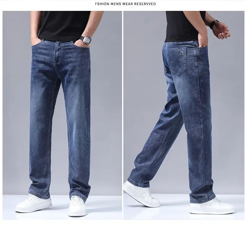 New Autumn Winter Mens Business Casual Jeans Straight Leg Fashion Denim Trousers Male Brand Clothing Slim Fit  Autumn and Winter
