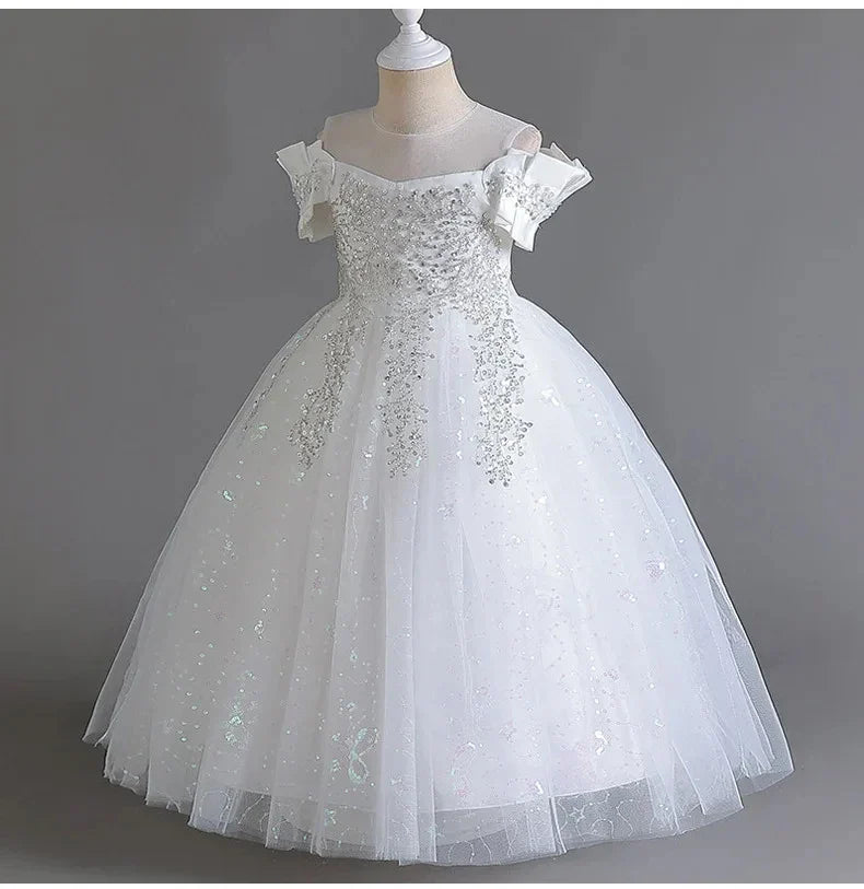 Flower Girl Lace up Dress Wedding Kids flowers First Communion Ball embroidery Festival Party Dress 12Y
