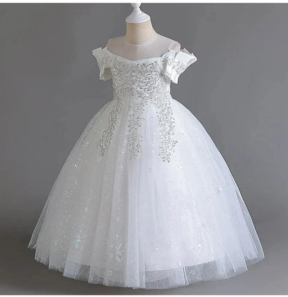 Flower Girl Lace up Dress Wedding Kids flowers First Communion Ball embroidery Festival Party Dress 12Y