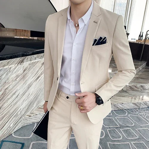 S-7XL Jacket + Pants / Luxurious High -end Brand Solid Color Men's Casual Business Slim Suit Two -piece Suit Groom Wedding Suit