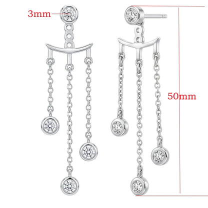 New 3mm 2 Ways To Wear  Moissanite Bubble Tassel Drop Earrings for Women Wedding Engagement Jewelry S925 Sterling Silver