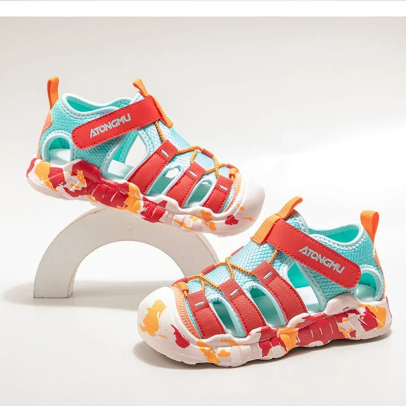Children Summer Sports Sandals Girls Beach Outdoor Non-slip Hiking Shoes Boys Hollow Breathable Anti Collision Round Toe Sandals