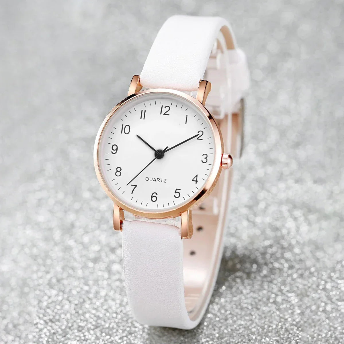 6PCS/Set Women's Watch Casual Arabic Dial Quartz Watch Analog PU Leather Wrist Watches Butterfly Jewelry Set(Without Box)