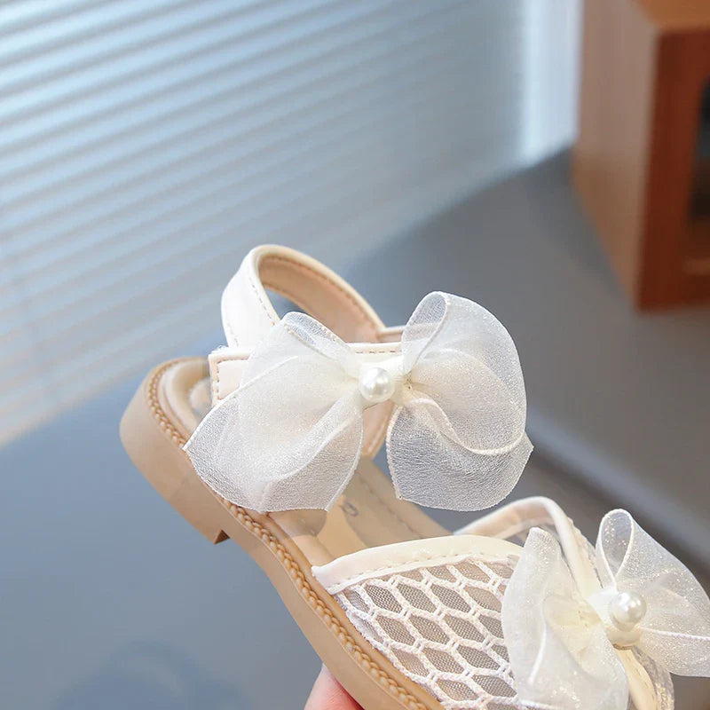 2025 Mesh Peep-toe Princess Shoes Girls Sandals with Tulle Butterfly-knot Summer Evening Wedding Party Bridesmaid Sandals I05292