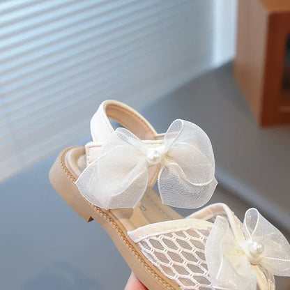 2025 Mesh Peep-toe Princess Shoes Girls Sandals with Tulle Butterfly-knot Summer Evening Wedding Party Bridesmaid Sandals I05292