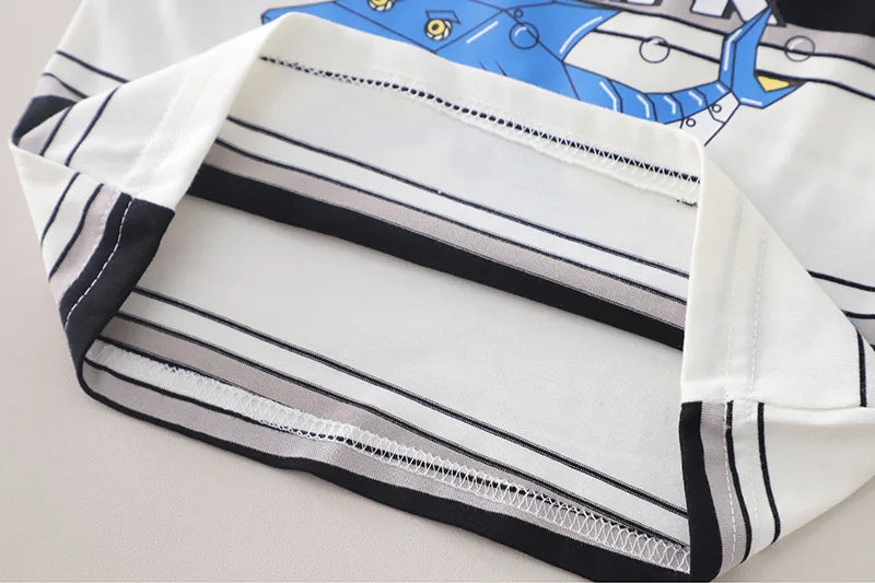 2026 Adorable Children Clothing Outfit Kids Boys Sets Summer 1-5Y Baby Boys Cotton Striped Shark Print T-Shirt and Denim Shorts
