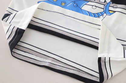 2026 Adorable Children Clothing Outfit Kids Boys Sets Summer 1-5Y Baby Boys Cotton Striped Shark Print T-Shirt and Denim Shorts