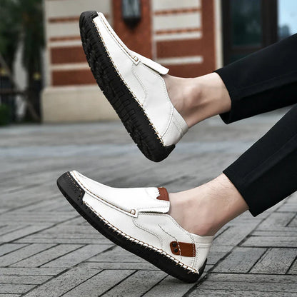 Men's Handmade Vintage Loafers, Stylish Low-Top Slip-On Casual Shoes, Suitable for All Seasons, Everyday Wear Flat Shoes, Comfortable, Breathable, Wear-Resistant, Non-Slip Footwear