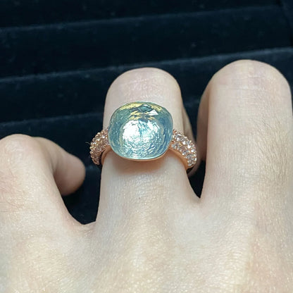 Original Design Pink Crystal Zircon Ring Candy Style Flat Ring for Women Wedding Party Fashion Jewelry Gift