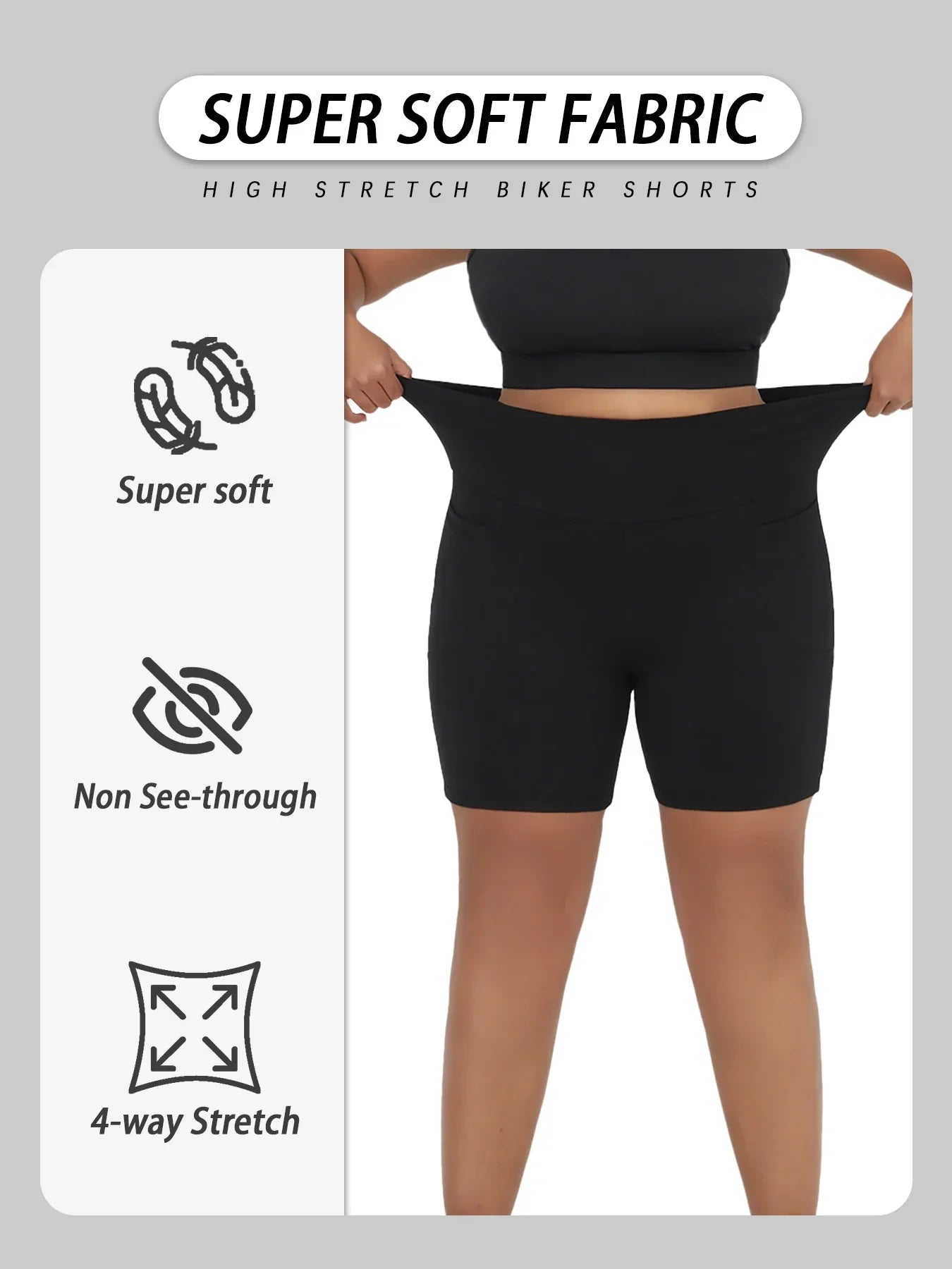 Plus Size High Waisted Biker Shorts For Women With Pockets Super Soft Tummy Control No See Through Workout Running Yoga