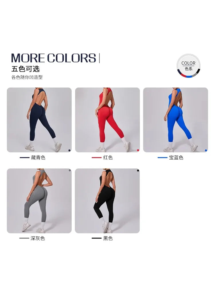 Women's High Elasticity Sports Jumpsuit Yoga Set Fitness Combination Lift Buttocks Bare Back Gym Sexy Romper for Active Women