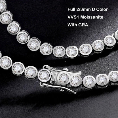 Sparkling 2/3mm Full Moissanite Tennis Bracelet for Women Party S925 Silver Plated 18K Pass Diamond Test Bezel Bracelets