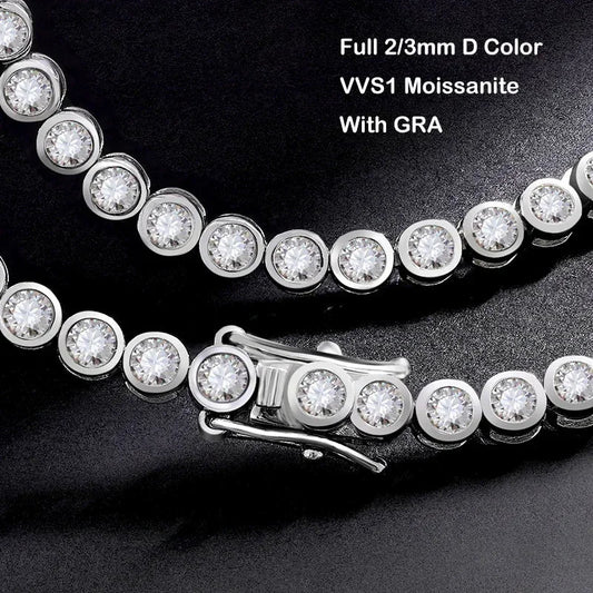 Sparkling 2/3mm Full Moissanite Tennis Bracelet for Women Party S925 Silver Plated 18K Pass Diamond Test Bezel Bracelets