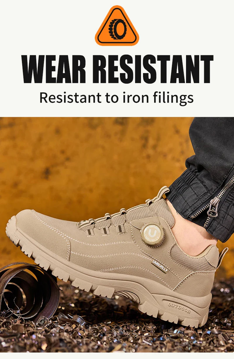 Men's Safety Shoes with Button Design Steel Toe Anti- Crush Resistant And Slip-Resistant Outsole for Outdoor Workshop Workwear