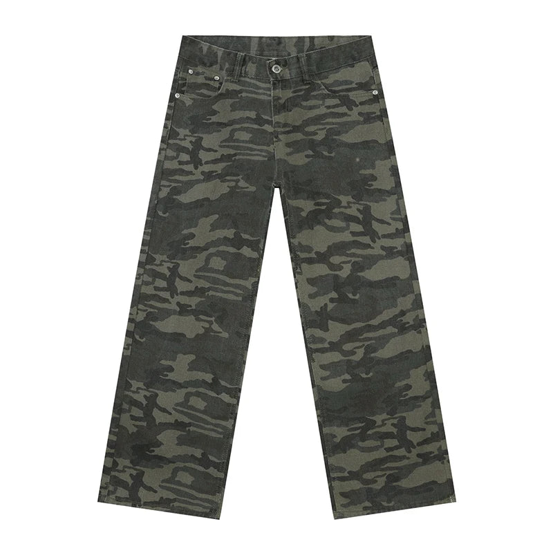 Tide Camouflage Jeans Men's Ins Loose Straight Wide Leg Casual Denim Pants Loose Male Trousers 12C2036