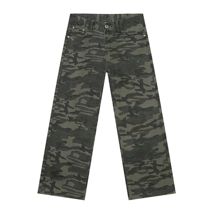 Tide Camouflage Jeans Men's Ins Loose Straight Wide Leg Casual Denim Pants Loose Male Trousers 12C2036