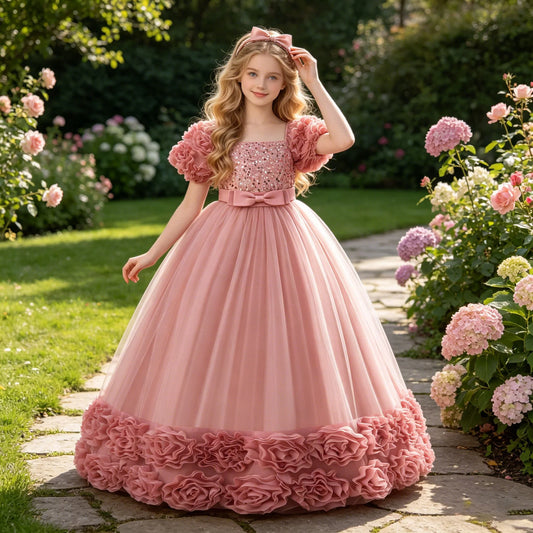 Summer Flower Girls Party Dress Elegant Tulle Bridesmaids Wedding Princess Dresses Girl Gala Birthday Evening Christmas Costumes