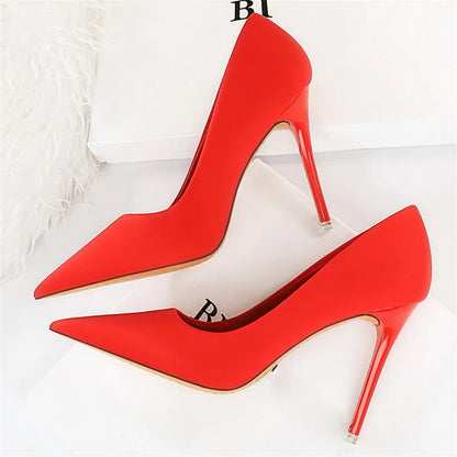 Women 7.5cm 10.5cm High Heels Scarpins Silk Satin Pumps Lady Quality Green Purple Fetish Wedding Bridal Mid Low Heels Prom Shoes