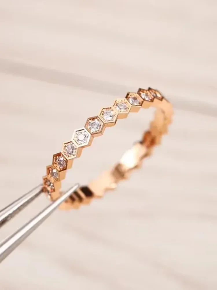 925 Sterling Silver Zircon Simple Delicate Honeycomb 3pc Set Ring For Women Engagement Wedding Luxury High Quality Fine Jewelry