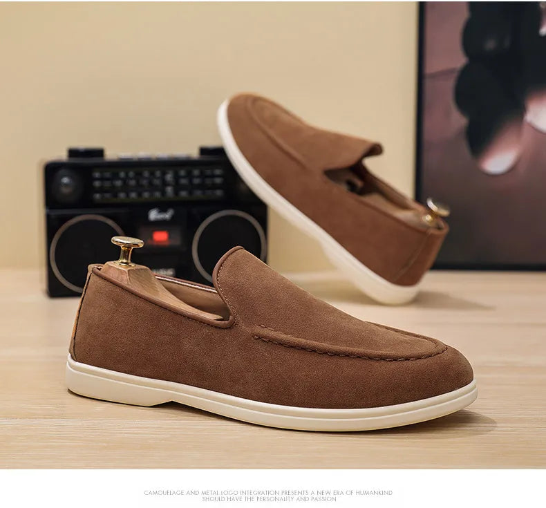 Men's Suede Leather Comfort Loafers, Flat Casual Slip-on Shoes, Fashion Suede Flats, Classic Round Toe Soft Leather Loafers 2026