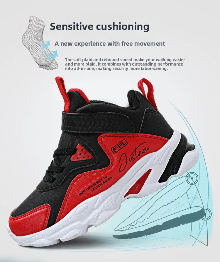Boys Autumn Leather Sneakers Children Waterproof Wear-resistant Basketball Shoes Boys Color blocking Casual Soft soled Sneakers