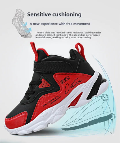 Boys Autumn Leather Sneakers Children Waterproof Wear-resistant Basketball Shoes Boys Color blocking Casual Soft soled Sneakers