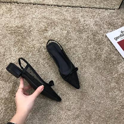 Sandals Women Flat Baotou  Mesh Breathable Bow-knot Sandalias Fashion Summer Low Heels Pointed Shoes Female