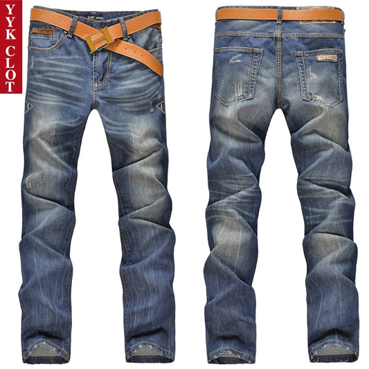 Ripped Plus Size Jeans for men Fashion jean man High Street Retro Washed, Worn Men trousers Casual Cargo Pants Slim Small Feet