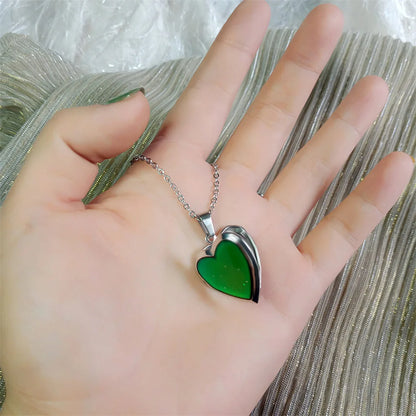 Heart Mood Locket Necklace Color Changing Necklace Temperature Mood Stainless Steel Love Shape Photo Pendant Necklace Jewelry