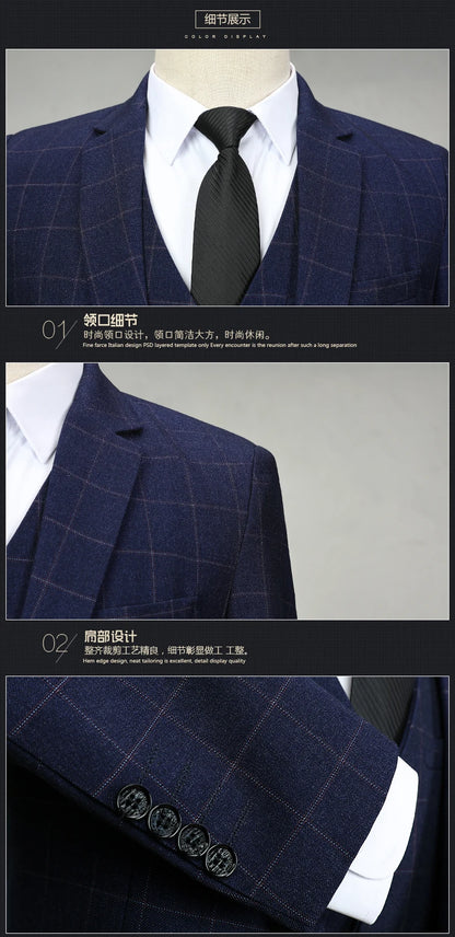 Blazer Vest Pants  Boutique Plaid Men's Formal Groom Wedding Dress Slim Suit 3Pcs or 2Pcs Men's Casual Business Suit Tuxedo