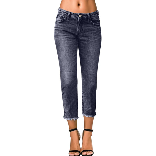 Women Stretchy Denim Pants Solid Color Streetwear Slim Jeans