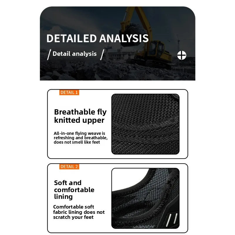Men's Summer Labor Protection Shoes Insulated Anti-Smashing Anti-Piercing Steel Toe Caps Safety Comfortable Work Footwear